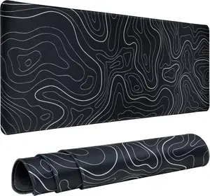 Topographic Black White Gaming Mouse Pad With Perfect Glide Wide, Big, Long Extended,Mouse Pad Gaming Mousepad for Keyboard and Mouse with Anti-Slip Rubber Base Keyboard Pad Mouse Mat for Home and Office