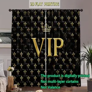 Crown Vip Printed Curtains, 2 Piece Set Modern Design, Durable Polyester Fabric, Suitable for Living Room and Bedroom Home Decor, Window Curtain