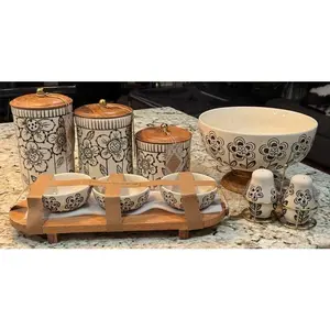 New 6-piece ceramic Made in India canisters, bowls, salt and pepper set kitchen set
