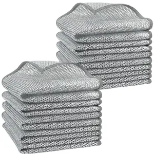10 PCS Non Scratch Steel Scrubbers Wire Dishwashing Rags Metal Dish Cloth,Alternative to Steel Wool Scrubbers, Multifunctional Kitchen Cleaning Cloths for Pots,Pans,Dishs,Flatwarel Sponges Stainless Sponges Stainless Soap