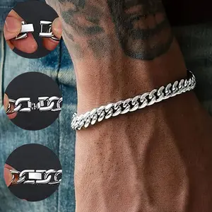 Mens Cuban Link Bracelets, Silver Stainless Steel Bracelet for Men 8mm Width, 21cm 8.27inch Length Chain Wrist Bracelets,Perfect Gift for Anniversary, Valentine’s Day or Casual Wear
