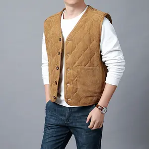 Men's Corduroy Gilet Sleeveless Vest with Peter Pan Collar