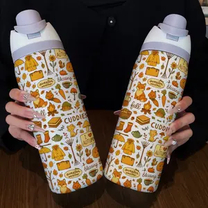 32oz Stainless Steel Vacuum Insulated Water Bottle, Cute Fox Design, Large Capacity, Perfect Gift for Women, Cold & Hot Drinks, Vacuum Insulated Tumbler