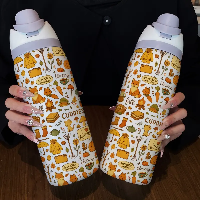 32oz Stainless Steel Vacuum Insulated Water Bottle, Cute Fox Design, Large Capacity, Perfect Gift for Women, Cold & Hot Drinks, Vacuum Insulated Tumbler