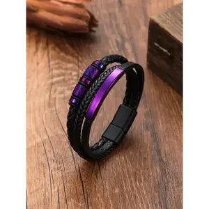 Punk Style Braided Textured Design Pu Leather Tiered Layered Magnetic Bracelet, Stainless Steel Accessories for Men Women, Party, Daily Decor, Birthday Gift