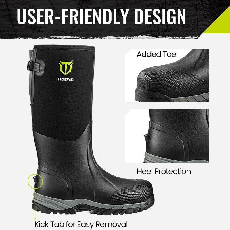 TIDEWE Work Boots Puncture-Proof with Steel Toe & Shank, Waterproof Anti Slip Rubber Boots for men worker, 6mm Neoprene Outdoor Boots Boy Footwear Walking Shoes Comfort Rain Shoes for Men steel toe boot men s boots work Closed Onyx