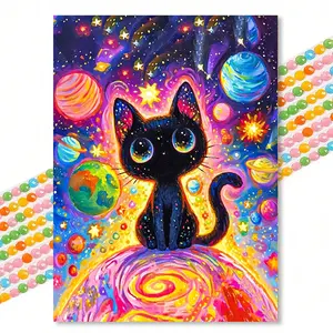 Cat Diamond Painting Kit, 5D Full Round Drill Art Set, DIY Home Decor, Includes Tool Bag, Diamond Art Tools, 30x40cm/11.8x15.7 Inches