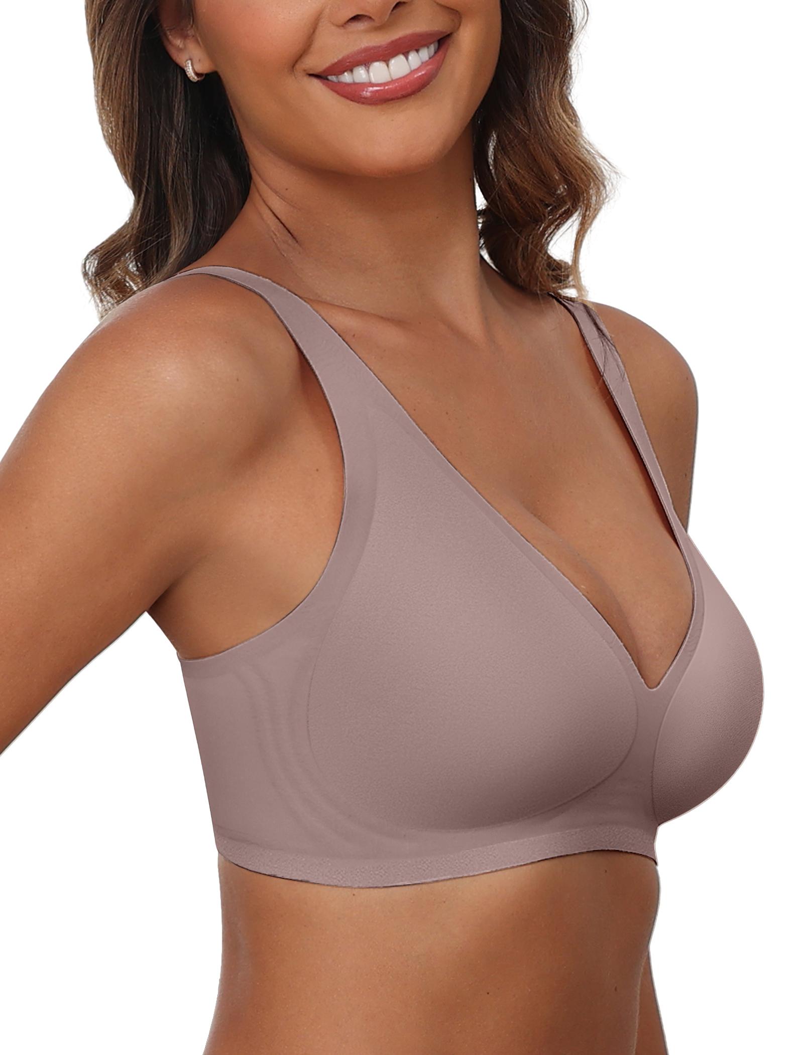 OEAK 2PCS Womens Jelly Bras Comfortable Wireless Soft Bralettes Seamless Tshirts Bras Deep V Everyday Bras