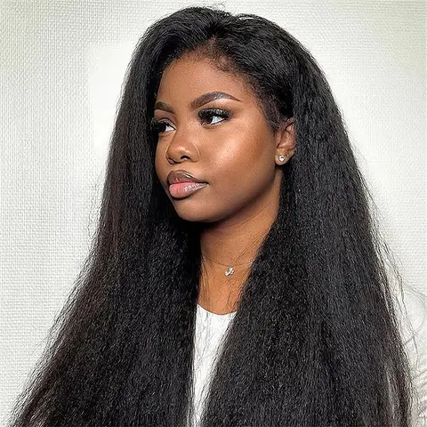 Ronashow 13x4 100% Human Hair Wigs Kinky Straight Lace Front Wigs Pre Plucked With Baby Hair Natural Color Breathable Comfortable Medium Size Cap