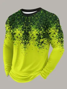 Men's 3D Printed Long Sleeve T-Shirt, Breathable Comfort, Casual Sports Wear, Gym Outfit Tee, Athletic Tops, All over Print, Fitted Style, Spring & Fall
