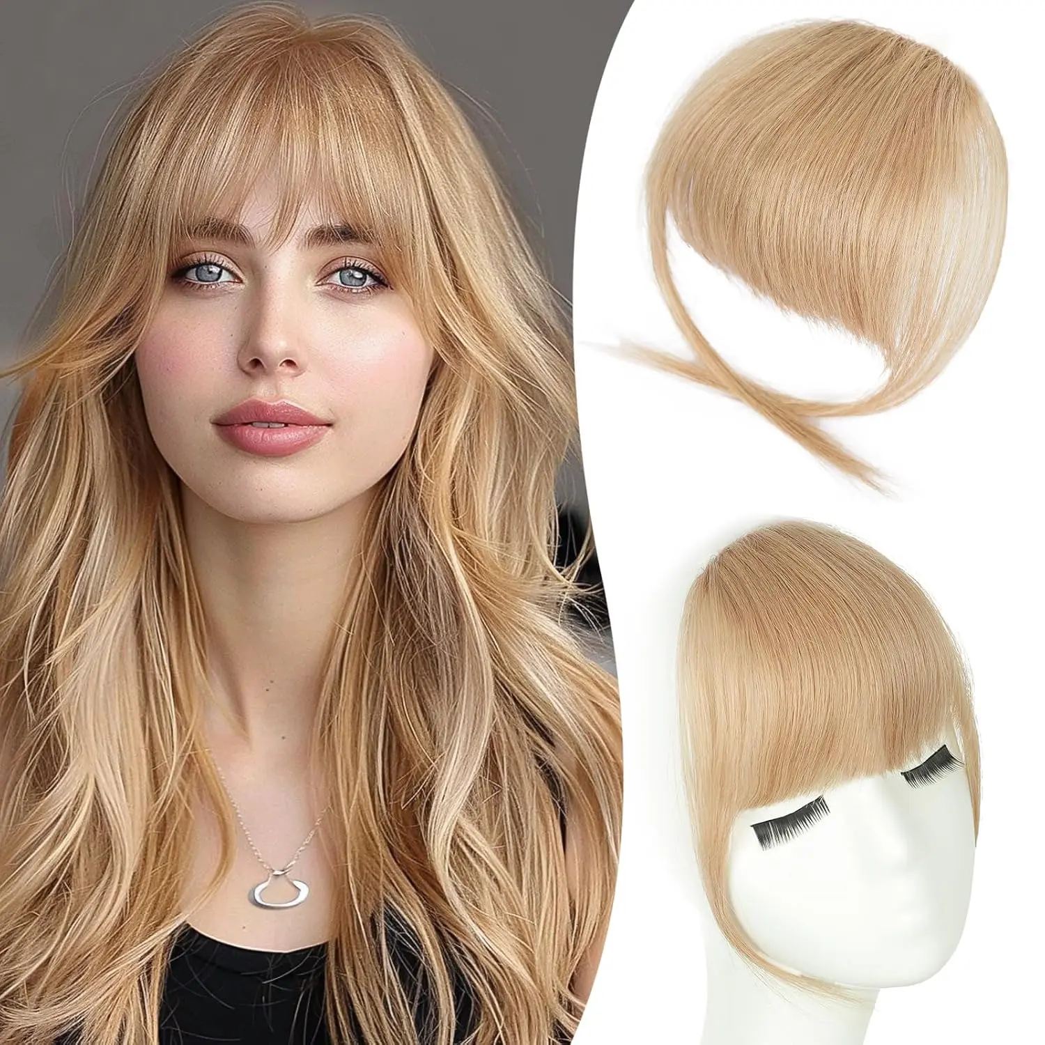 Human Hair Clip-In Bangs Extensions, Real Fringe with 2 Clips, Glueless, Feather-Soft, Lightweight Fashion Hair Accessory