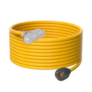 【fathersdaygift】VEVOR 30-Amp Generator Extension Cord, Summervibes, 25 Feet, 125V 375W Heavy Duty Generator Outdoor Power Cord, NEMA L5-30P / Three NEMA 5-15R STJW Flexible Power Cable with Twist Lock Connectors, for Generators