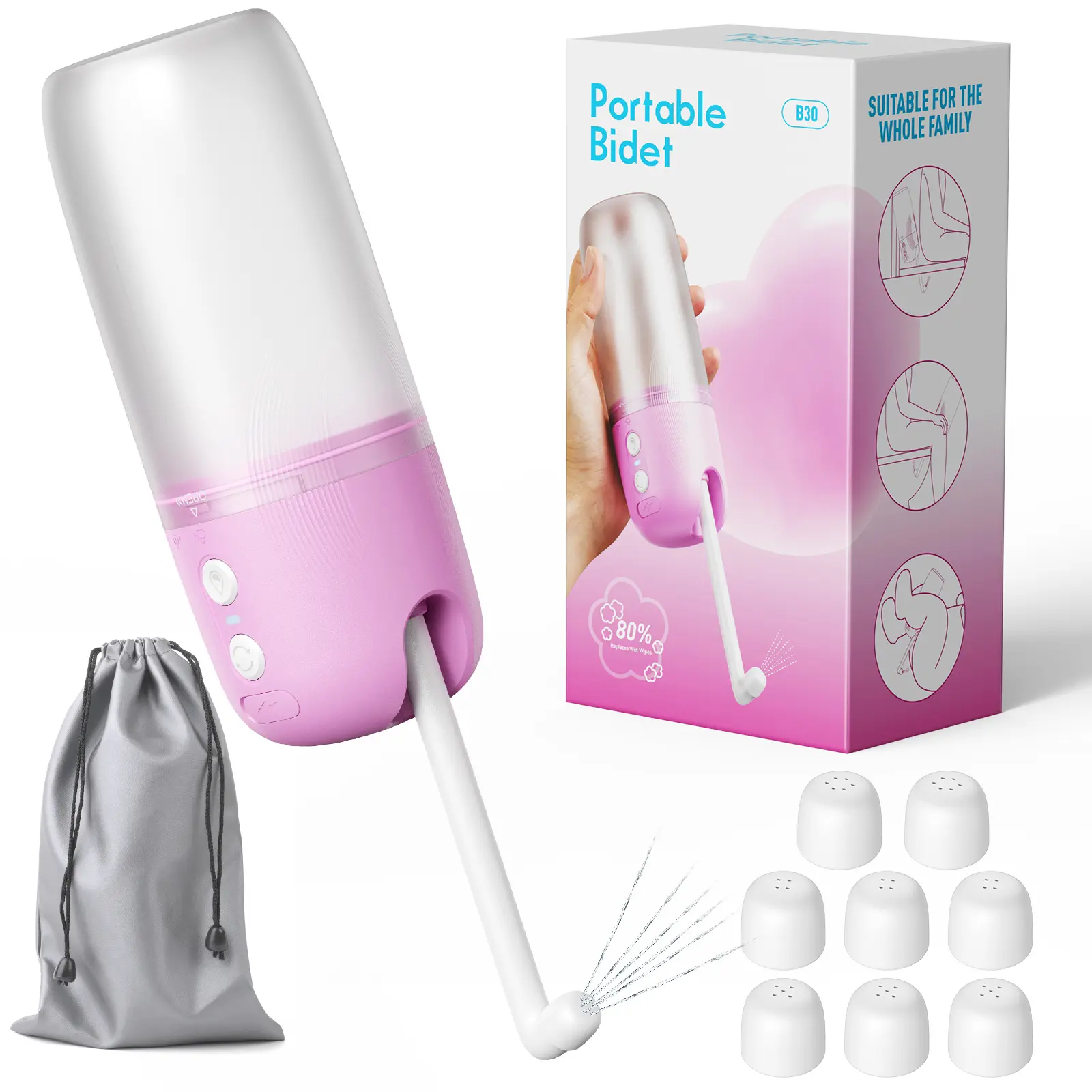 Portable Bidet for Travel, USB-C Rechargeable Electric Travel, Peri Bottle for Postpartum Care with 3 Pressure Modes, On-The-Go Camping Toilet Hygiene for Women, Men & Babies