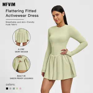 MFVIM Women’s Fitness Wear/Activewear – Fuzzy faux two-piece mock turtleneck dress for outdoor sports, anti-exposure design, base layer A-line skirt, tennis dress,summerwins