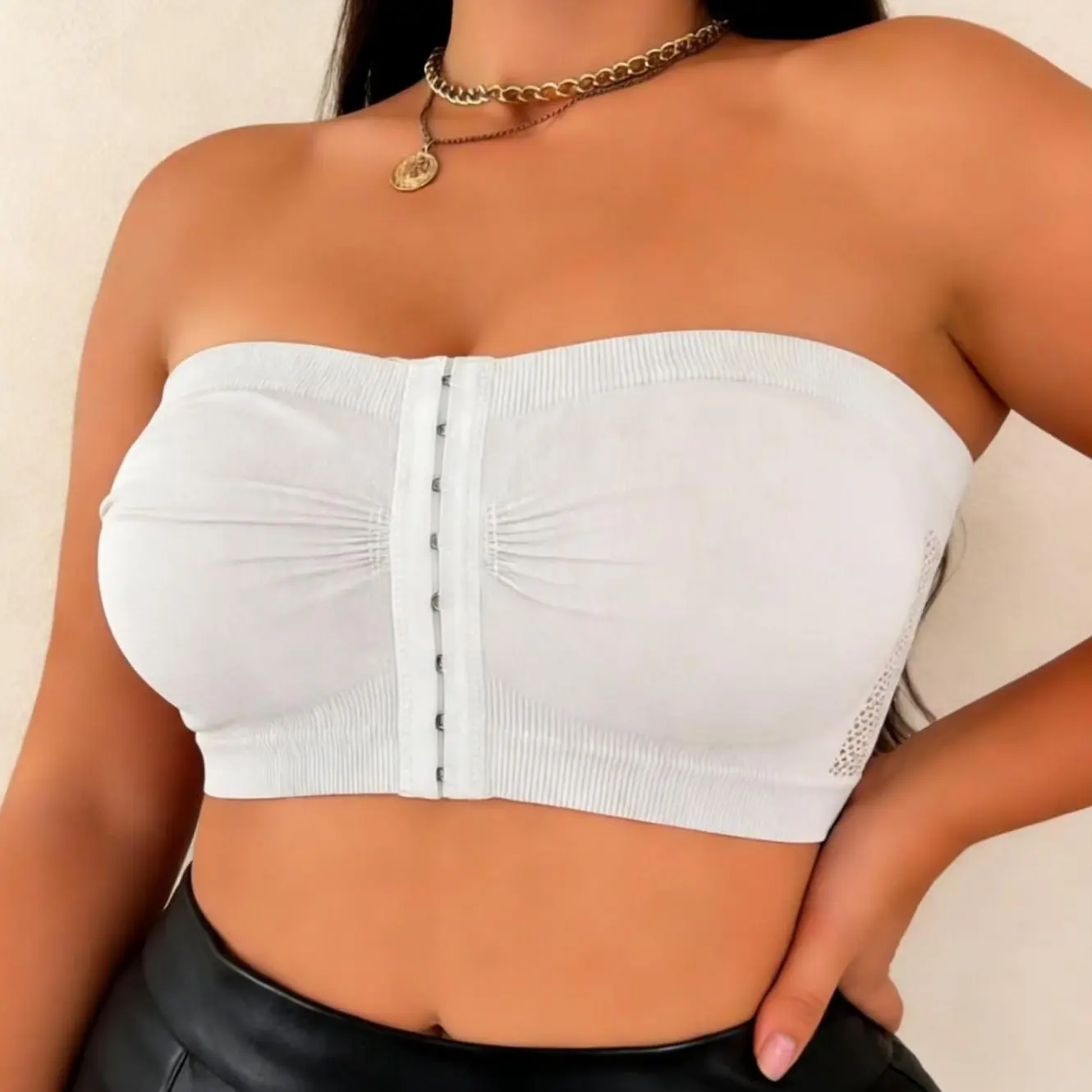 ESSelegance Women's Front Closure Strapless Bra | Breathable Mesh Back Bandeau Tube Top | Wireless Push Up Anti Slip Seamless Bralette | Comfortable Invisible Underwear for Off Shoulder Summer Dresses | Supportive Plus Size Friendly Basics jelly Chic Cust