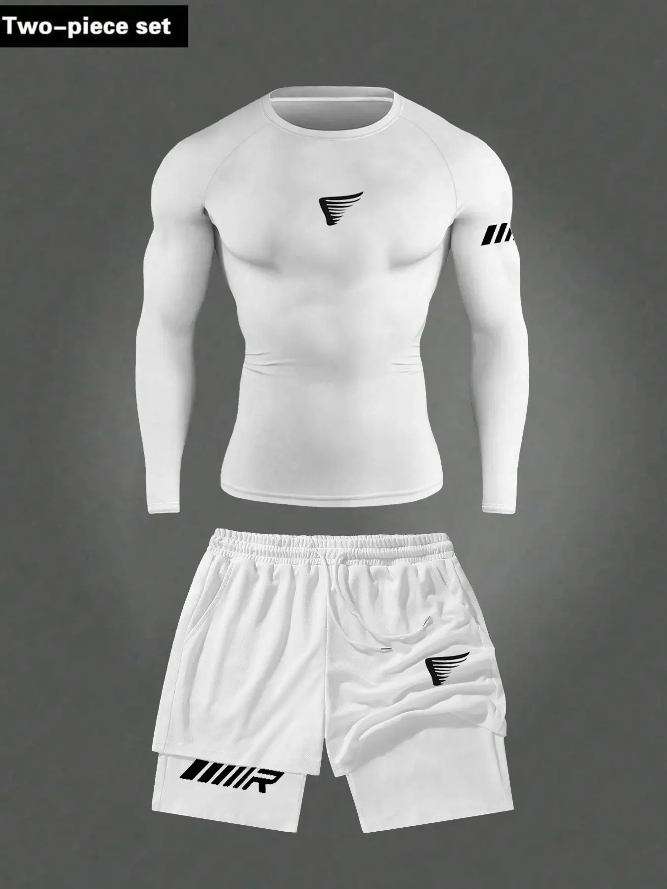 Men's Long Sleeve Shirt and Shorts Set, Letter Print, Fashionable Streetwear, Casual Sports, Outdoor Gym Wear, Athleisure Workout Set