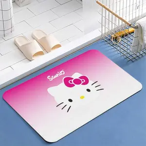 Sanrio Hello Kitty Flannel Floor Mat Pink Gradient Design for Home Decor & Entrance Diatomaceous Earth Material Charming Hello Kitty Pattern