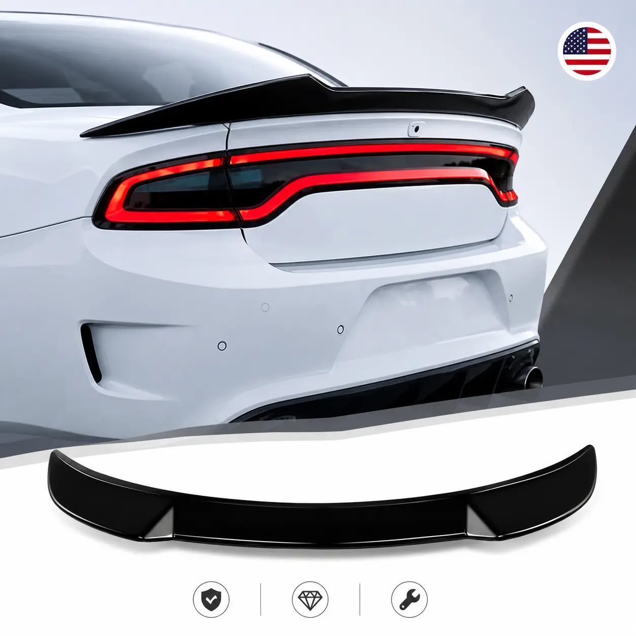100% Brand New ABS Gloss Black Duckbill Shape Trunk Spoiler - Self-Adhesive UV Resistant Car Accessories for Dodge Charger Sedan 2015-2023 SRT, GT, RT, SXT, Rear Bumper Wing Lip for Sporty Look, 1 Car Rear Spoiler, Improve Appearance