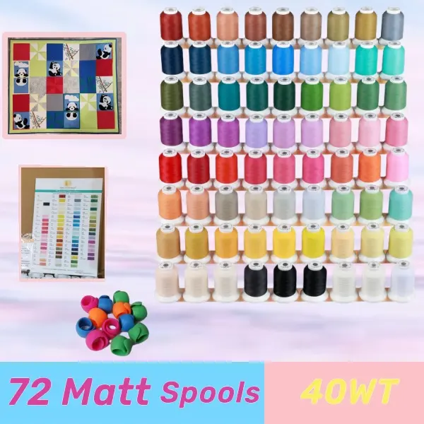 New Brothread 100% Frosted Matte Polyester Sewing Thread - 52-72 Spools, 40WT, 500M (550Y) Each, Lint-Free Stitch, Luxe Look, Distinctive Finish, Good Color Fastness, Machine Sewing Compatible, Long Filament, Color Chart, Embroidery Ready