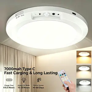 Ceiling Light with Motion Sensor, Ultra-Thin Magnetic Installation, 7000mah Battery, Ideal for Closet, Hallway, Porch, Laundry Room, Garage, Basement
