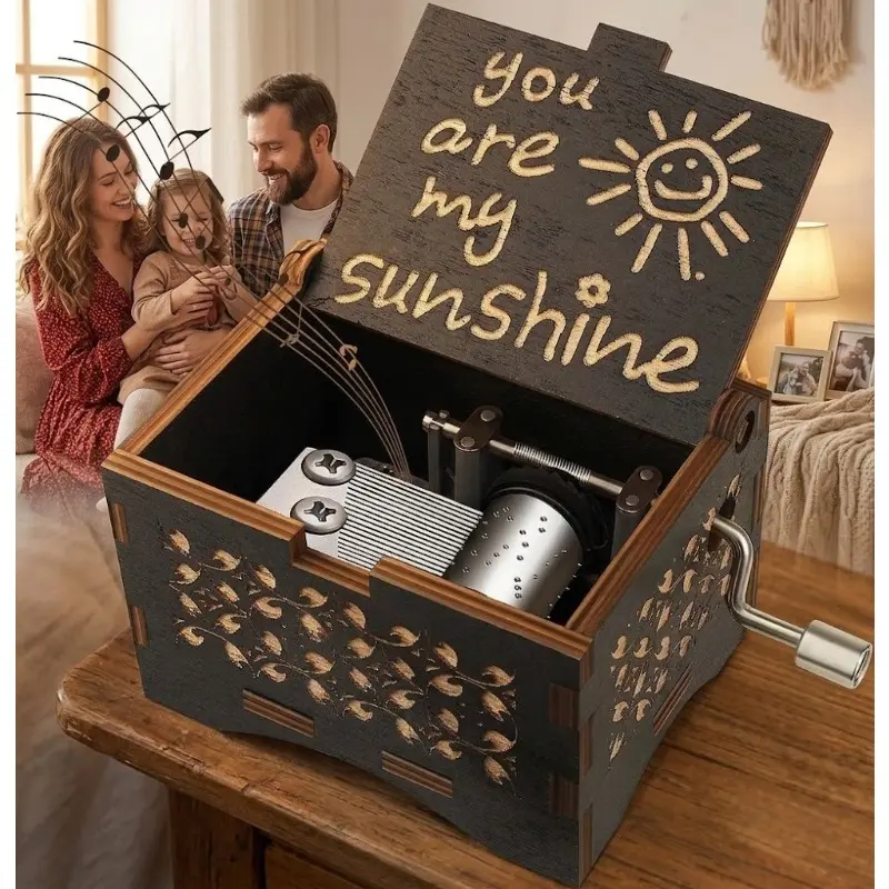 You Are My Sunshine Hand Crank Music Box - Laser Engraved Vintage Wooden Musical Decor - Gift for Birthdays, Anniversaries and Weddings
