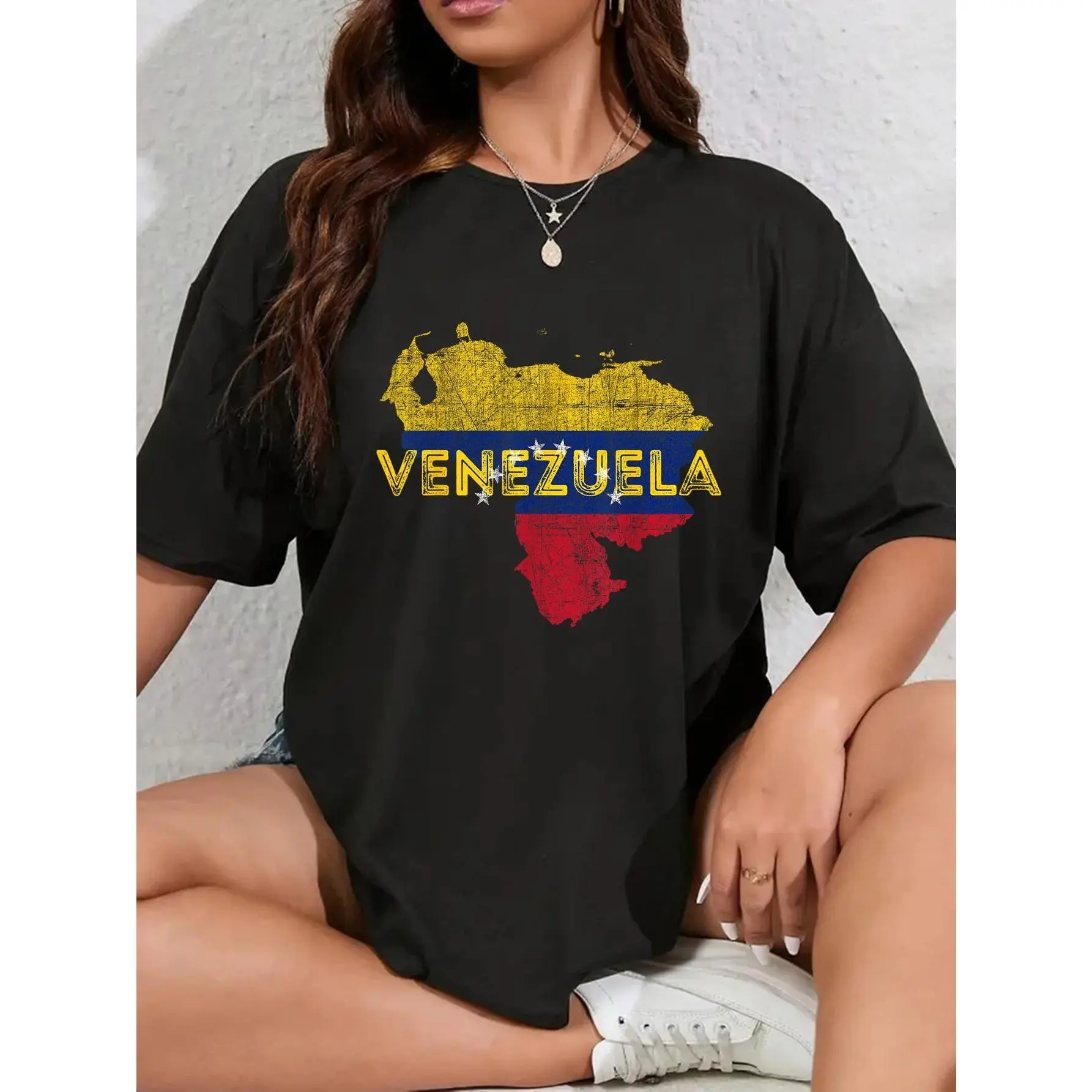 100% Cotton Venezuelan Map and Flag Souvenir - Distressed Venezuela T-Shirt Casual Short Sleeve Shirt