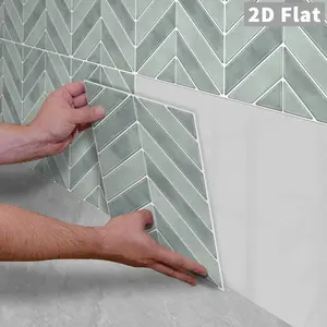 10PCS/Color Box GST Retro Light Green Glazed Herringbone PE Foam Tile Stickers, Waterproof Oil-Proof Shockproof Wear-Resistant Peel & Stick Wall Decals for Kitchen Bathroom Bedroom Office Indoor Renovation Decor