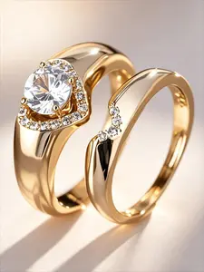 2 Pcs Fashion Heart Rhinestone Stackable Rings for Women, Elegant Daily Party Jewelry, Versatile Gift Idea, All Seasons Wear