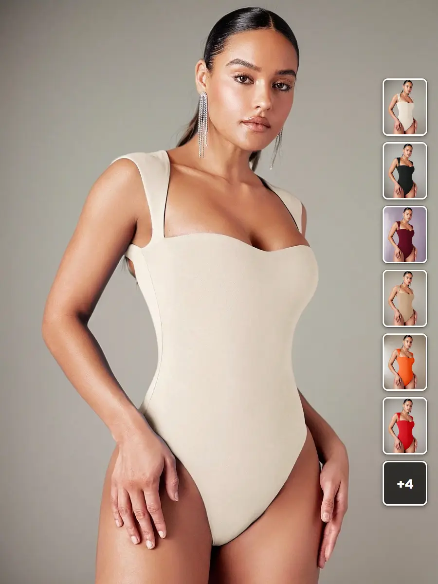 BLUELIFE Sweetheart Neck Bodysuit Smooth Stretchy Going Out Date Night