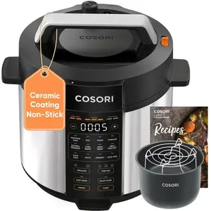 Cosori 6QT Stainless Steel 9-in-1 Multi Pressure Cooker with Ceramic Inner Pot, 12 Safety Features, 1100W Power for Rice, Slow Cook, Sous Vide, Saute