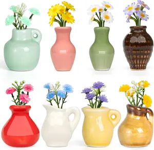 8PCS Mini Ceramic Vase Fridge Magnets, Cute Tiny Flower Vase Fridge Magnets with Artificial Flowers for Refrigerator Office and Kitchen Cabinet Decoration