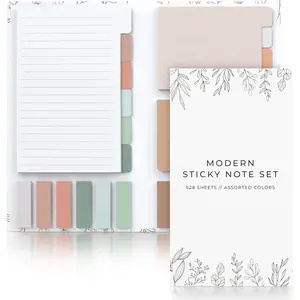 Aesthetic Pastel Sticky Notes Set of 528 with Tabs For Bible Study - Incl. Sturdy Cover to Keep Your Notes Safe - Cute School Accessories, College, Students, Teachers or Office Desk Supplies for Women