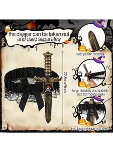 Halloween Bow Garter with Pirate Dagger Lace Bow Leg Ring Sword Leg Holster for Women Halloween Pirate Dress Up Props, Party Event Props, Cosplay Accessory for Funny Party, Birthday Gift, Party Favor, Party Supplies, Party Accessories
