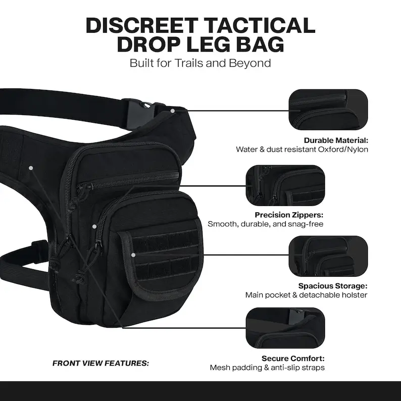 Water Resistant Leg Bag: Oxford PU Coated, Concealed Carry