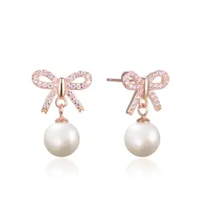 Pink Bow Pearl Earrings