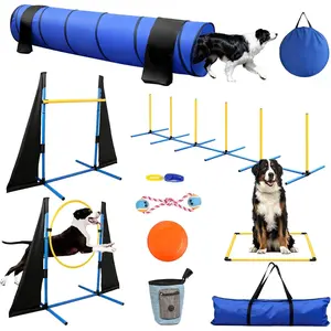 Agility  Equipment for Dogs, Agility Equipment for Backyard&Indoor -Professional Backyard Course with Adjustable Jumps,Collapsible Tunnel,Storage Bags&Toys (11 Pcs)