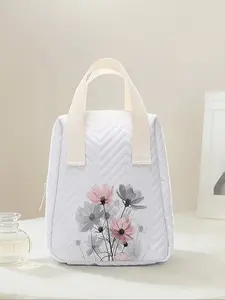Floral Print Reusable Women's Handbag, Cosmetic Storage Bag with Compartments, Ideal for School, Work, Travel, Business Trips