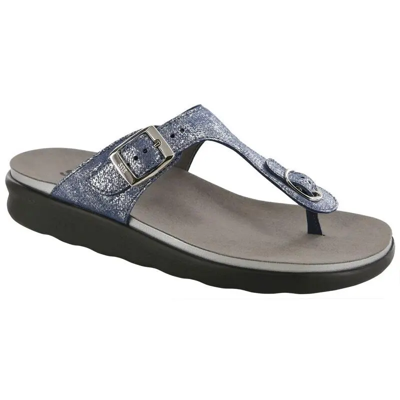 SAS Women's Sanibel T-Strap Slide Sandal SILVER BLUE