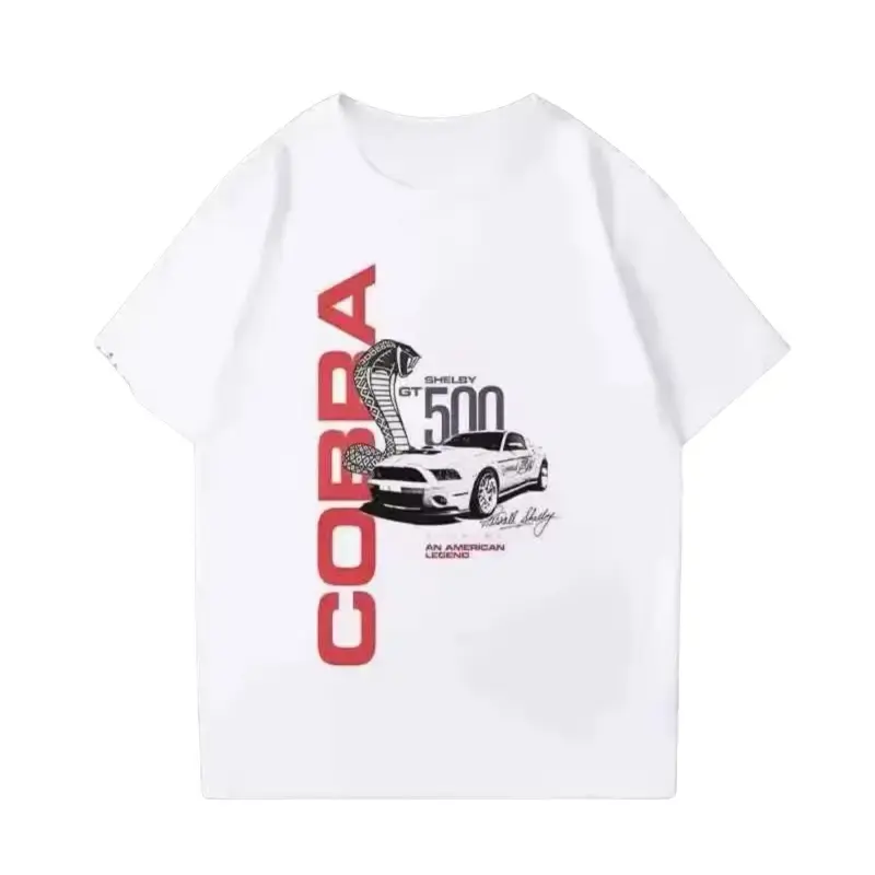 Cobra Gt500 White With White Car - 4 Different American Mustang Shirts Casual Fashion Menswear Tops Crewneck Graphic Short Sleeve