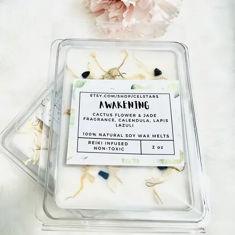 "Awakening" 2oz Cactus & Jade Reiki Infused Energetic Intention Soy Wax Melt, Non-Toxic Clean Home Decor Fragrance Freshener Supplies