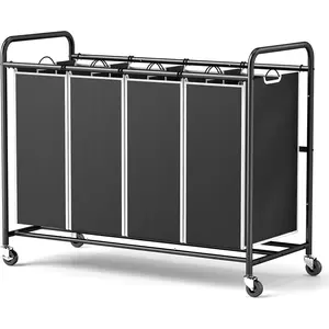 Laundry Hamper Sorter Cart: 4-Section Organizer with Lockable Wheels and Removable Bags| 180L Rolling Laundry Basket for Dirty Clothes in Laundry Room or Small Spaces (Black)