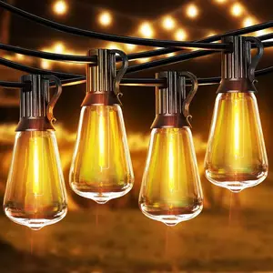 50FT Outdoor String Lights Patio Lights with 15+2 Vintage Bulbs Dimmable Shatterproof For Backyard Porch Garden  Holiday Home Decor Festive Patio