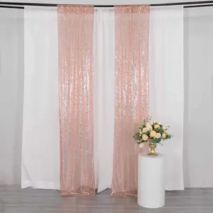 2 Pack Rose Gold Sequin Backdrop Drape Curtains with Rod Pockets, Seamless Glitter Mesh Photo Booth Event Divider Panels - 8ftx2ft