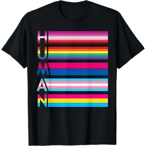 Cotton Short Sleeve Human LGBTQIA Rainbow Flag Pride Transgender Proud Ally T-Shirt For Men Women