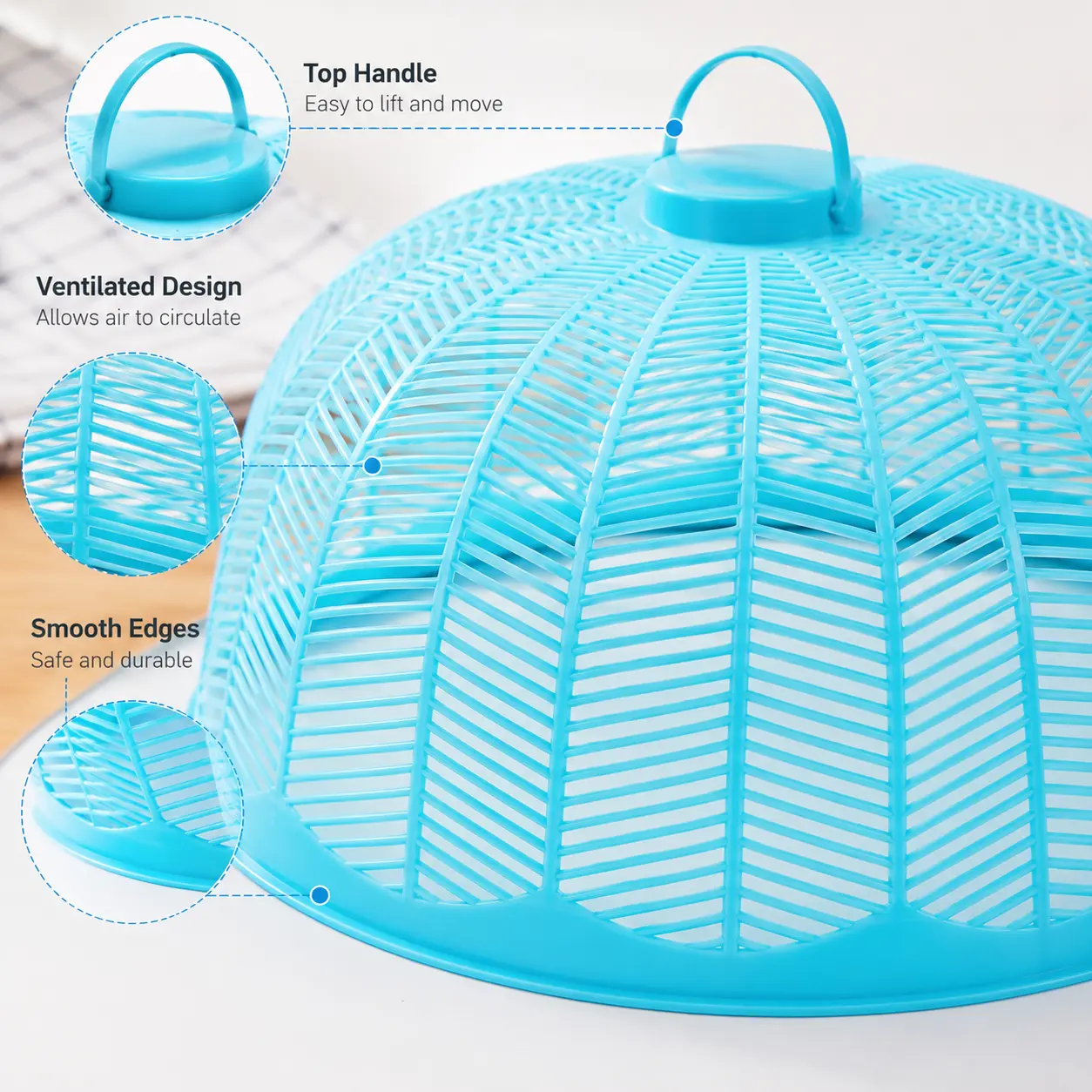 1 Piece Plastic Food Cover, Breathable Hollow Design with Top Handle, Stackable for Kitchen Table to Protect Dishes and Fruits from Flies