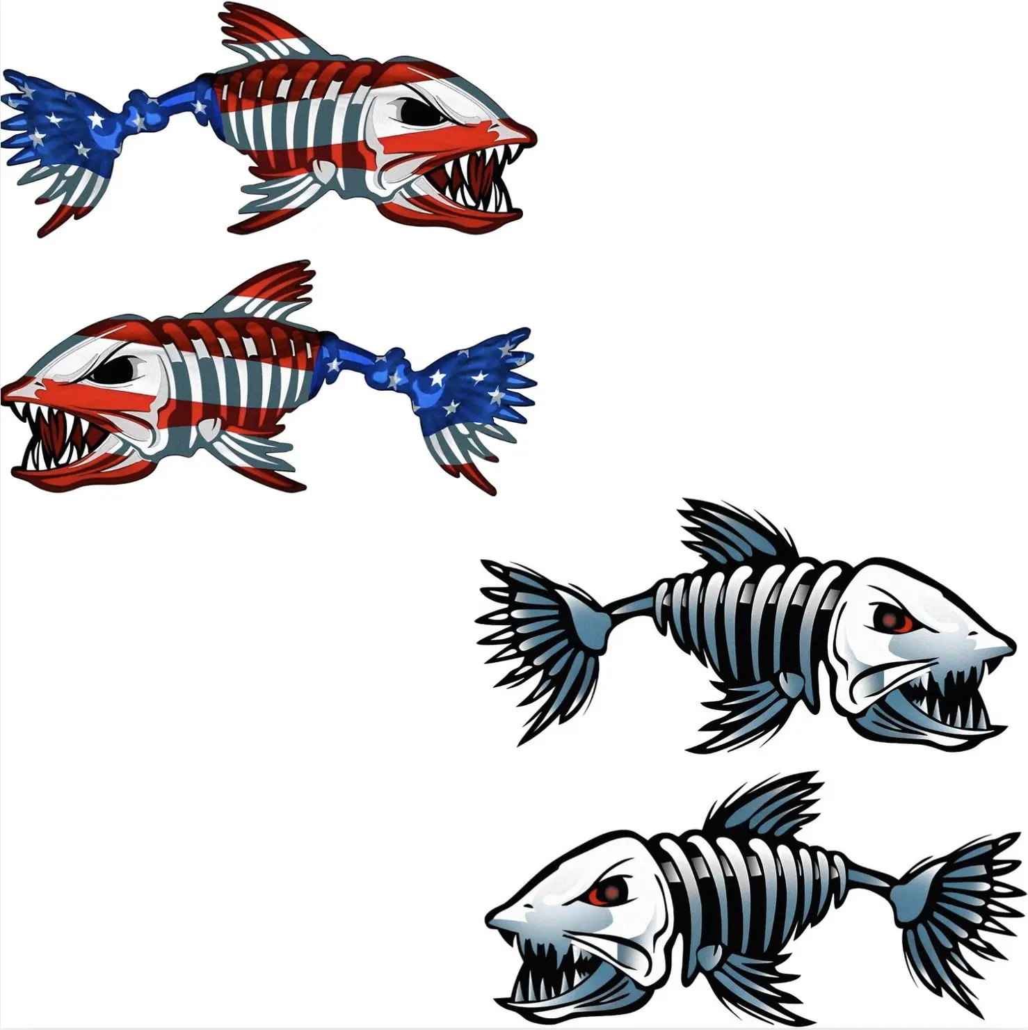 4 Pcs Fish Fishing Stickers for Laptops Cars Vehicles Trucks Tumblers Cups Car Window Funny Bumper Sticker Waterproof Removable Large Vinyl Decals Car Exterior Accessories