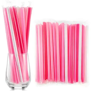 100 Pcs 9.84 Inch Jumbo Smoothie Straws 10 mm Large Wide-mouthed Disposable Plastic Bubble Tea Straws Individually Wrapped for Tall Homemade Milkshakes Drinking (Pink)