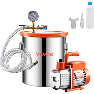 Father's Day Gift VEVOR 5 Gallon Vacuum Chamber and 3.5 CFM Pump Kit, Stainless Steel Chamber, Single Stage Vacuum Pump Degassing Chamber Kit, with Acrylic Lid, Oil, 4.92 ft Hose, for Degassing Resin Silicone Epoxies