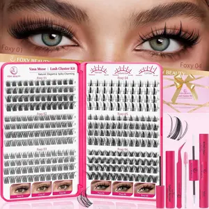 foxybeauty Vasa Muse  Lash Clusters Kit - Wispy Natural & Manga Spiky Lash Cluster Invisible band 10-16mm Eyelash Clusters Kit D Curl Lash Extension Kit WideSpan with Bond and Seal for Starter DIY at Home