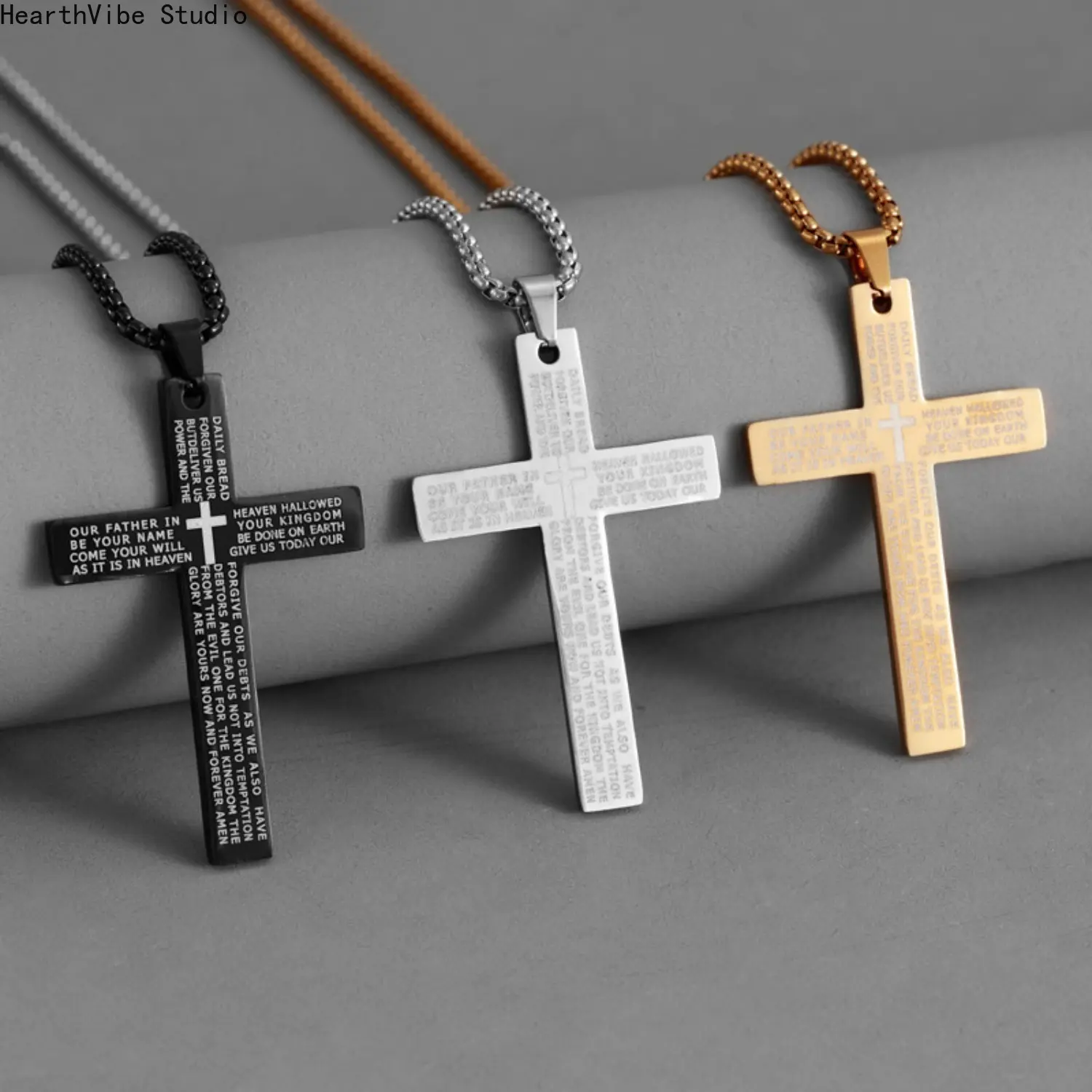 Unisex Stainless Steel Crucifix Cross Necklace - Faith Necklace with Cross Chain Design, Engraved Bible Verse & 24" Chain for Sports, Daily Wear